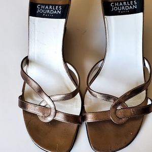 Charles Jourdan Paris Gold Coloured Leather Slide Sandals size 6